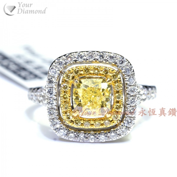 YRCD002012 , GIA證書1.04ct Cushion cut 黃鑽, 18K鑽石戒指  Diamond Ring