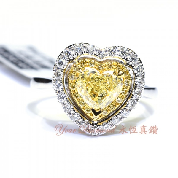 YRCD002013 , GIA證書1.00ct 心形黃鑽, 18K鑽石戒指 Diamond Ring